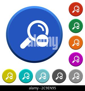 Remove search term round color beveled buttons with smooth surfaces and flat white icons Stock Vector