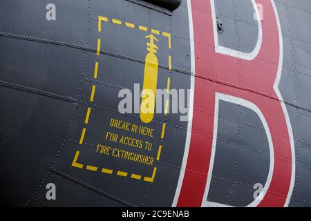 Detail of aircraft power sources and equipment on display to public. Stock Photo