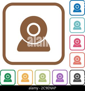 Webcam simple icons in color rounded square frames on white background Stock Vector