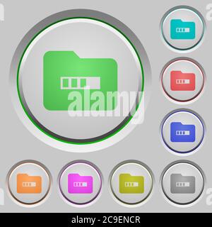 Processing folder color icons on sunk push buttons Stock Vector