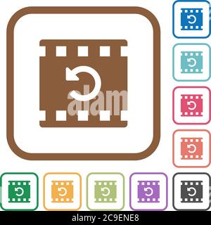 Undo movie changes simple icons in color rounded square frames on white background Stock Vector