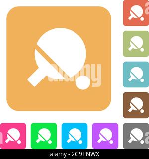 Table tennis flat icons on rounded square vivid color backgrounds. Stock Vector