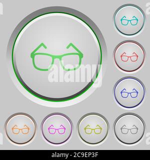 Eyeglasses color icons on sunk push buttons Stock Vector