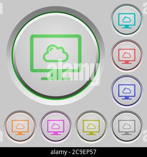 Cloud computing color icons on sunk push buttons Stock Vector