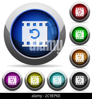 Undo movie changes icons in round glossy buttons with steel frames Stock Vector