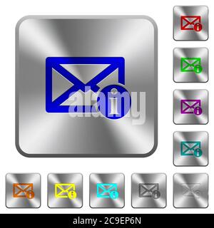 Mail information engraved icons on rounded square glossy steel buttons Stock Vector