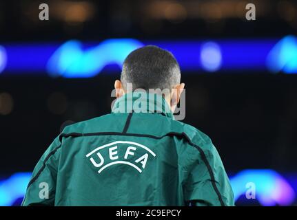 LONDON, ENGLAND - FEBRUARY 19, 2020: Turkish FIFA referee Cuneyt Cakir pictured ahead of the first leg of the 2019/20 UEFA Champions League Round of 16 game between Tottenham Hotspur FC and RB Leipzig at Tottenham Hotspur Stadium. Stock Photo