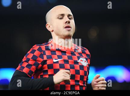 LONDON, ENGLAND - FEBRUARY 19, 2020: Angelino of Leipzig pictured ahead of the first leg of the 2019/20 UEFA Champions League Round of 16 game between Tottenham Hotspur FC and RB Leipzig at Tottenham Hotspur Stadium. Stock Photo