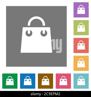 Shopping bag flat icons on simple color square backgrounds Stock Vector