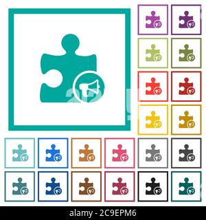 Alarm plugin flat color icons with quadrant frames on white background Stock Vector