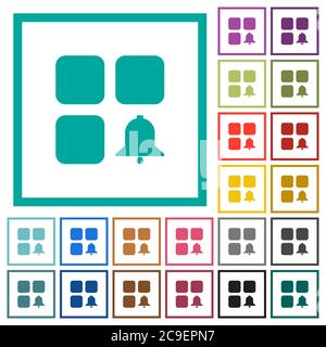 Component alert flat color icons with quadrant frames on white background Stock Vector