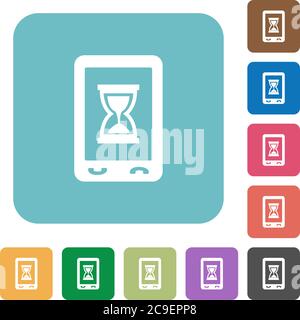 Mobile working white flat icons on color rounded square backgrounds Stock Vector