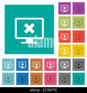 Cancel display settings multi colored flat icons on plain square backgrounds. Included white and darker icon variations for hover or active effects. Stock Vector