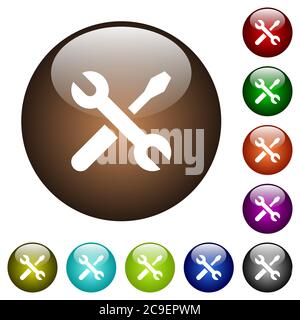 Maintenance white icons on round color glass buttons Stock Vector