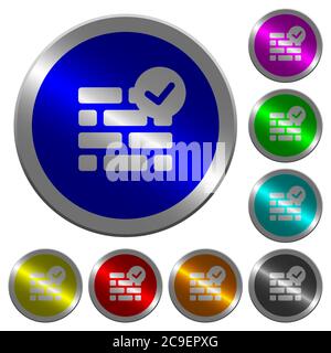Active firewall icons on round luminous coin-like color steel buttons Stock Vector