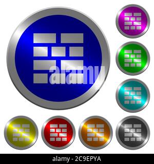Brick wall icons on round luminous coin-like color steel buttons Stock Vector
