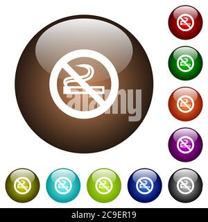 No smoking sign white icons on round color glass buttons Stock Vector