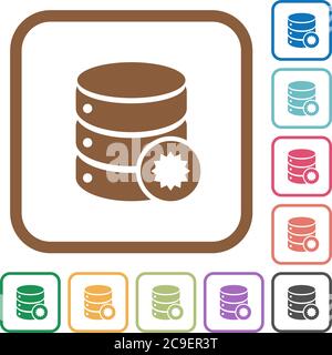 Certified database simple icons in color rounded square frames on white background Stock Vector