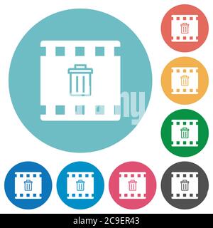Delete movie flat white icons on round color backgrounds Stock Vector