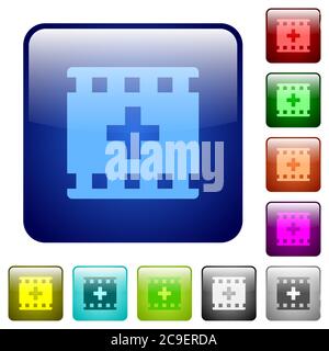 Add new movie icons in rounded square color glossy button set Stock Vector