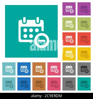 Remove event from calendar multi colored flat icons on plain square backgrounds. Included white and darker icon variations for hover or active effects Stock Vector