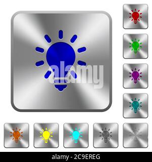 Lighting bulb engraved icons on rounded square glossy steel buttons Stock Vector
