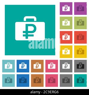 Ruble bag multi colored flat icons on plain square backgrounds. Included white and darker icon variations for hover or active effects. Stock Vector