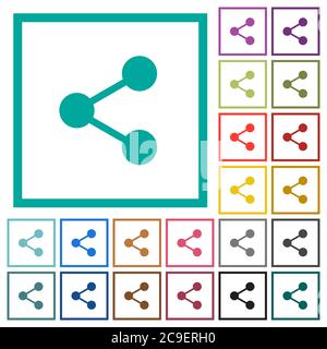 Share flat color icons with quadrant frames on white background Stock Vector
