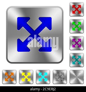Resize full alt engraved icons on rounded square glossy steel buttons Stock Vector