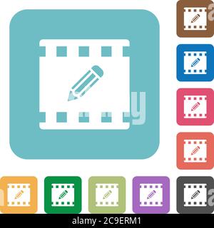 Edit movie white flat icons on color rounded square backgrounds. 6 ...