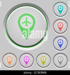 Airport GPS map location color icons on sunk push buttons Stock Vector