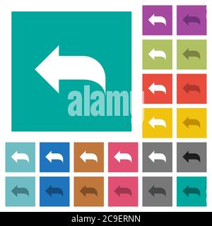 Reply to mail multi colored flat icons on plain square backgrounds. Included white and darker icon variations for hover or active effects. Stock Vector