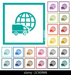 International transport flat color icons with quadrant frames on white background Stock Vector