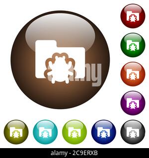 Bug folder white icons on round color glass buttons Stock Vector