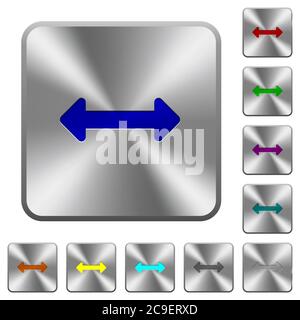 Resize horizontal engraved icons on rounded square glossy steel buttons Stock Vector