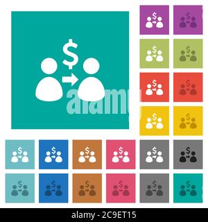 Send dollars multi colored flat icons on plain square backgrounds. Included white and darker icon variations for hover or active effects. Stock Vector