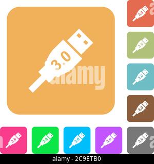 High speed USB flat icons on rounded square vivid color backgrounds. Stock Vector