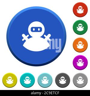Ninja avatar round color beveled buttons with smooth surfaces and flat white icons Stock Vector