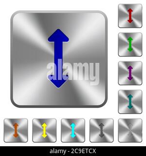 Resize vertical engraved icons on rounded square glossy steel buttons Stock Vector