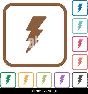 Lightning energy simple icons in color rounded square frames on white background Stock Vector