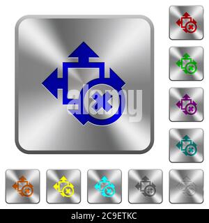 Cancel size engraved icons on rounded square glossy steel buttons Stock Vector