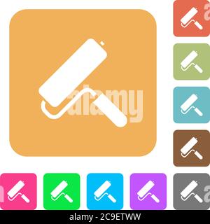 Paint roller flat icons on rounded square vivid color backgrounds. Stock Vector