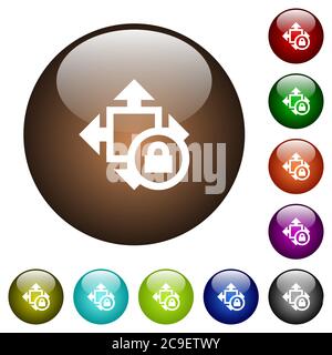 Size lock white icons on round color glass buttons Stock Vector
