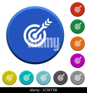 Target table with arrow round color beveled buttons with smooth surfaces and flat white icons Stock Vector