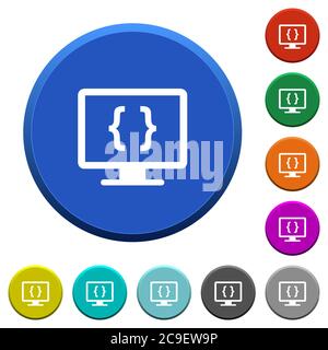 Developing application round color beveled buttons with smooth surfaces and flat white icons Stock Vector