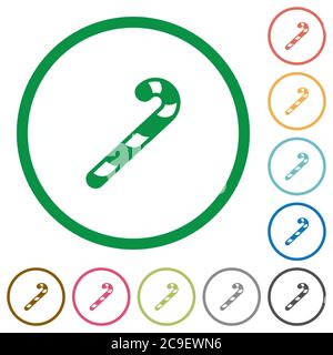 Candy canes flat color icons in round outlines on white background Stock Vector