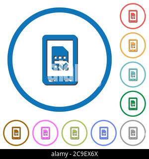 Mobile simcard accepted flat color vector icons with shadows in round outlines on white background Stock Vector
