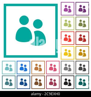 User group flat color icons with quadrant frames on white background Stock Vector