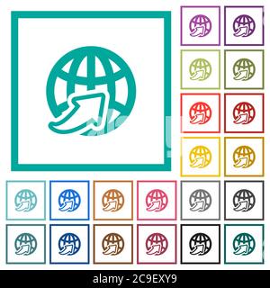 Worldwide flat color icons with quadrant frames on white background Stock Vector
