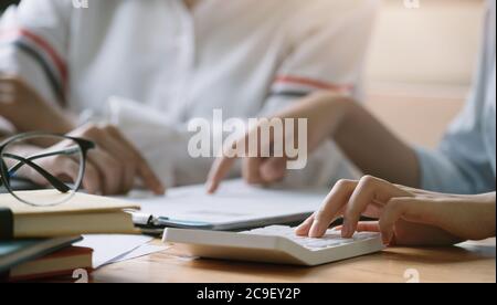Business People Planning Strategy Analysis from financial document report, Office Concept Stock Photo